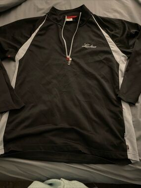 ALO Men's Black Performance Jacket with Red Trim Lucchese Stitched On the Front
